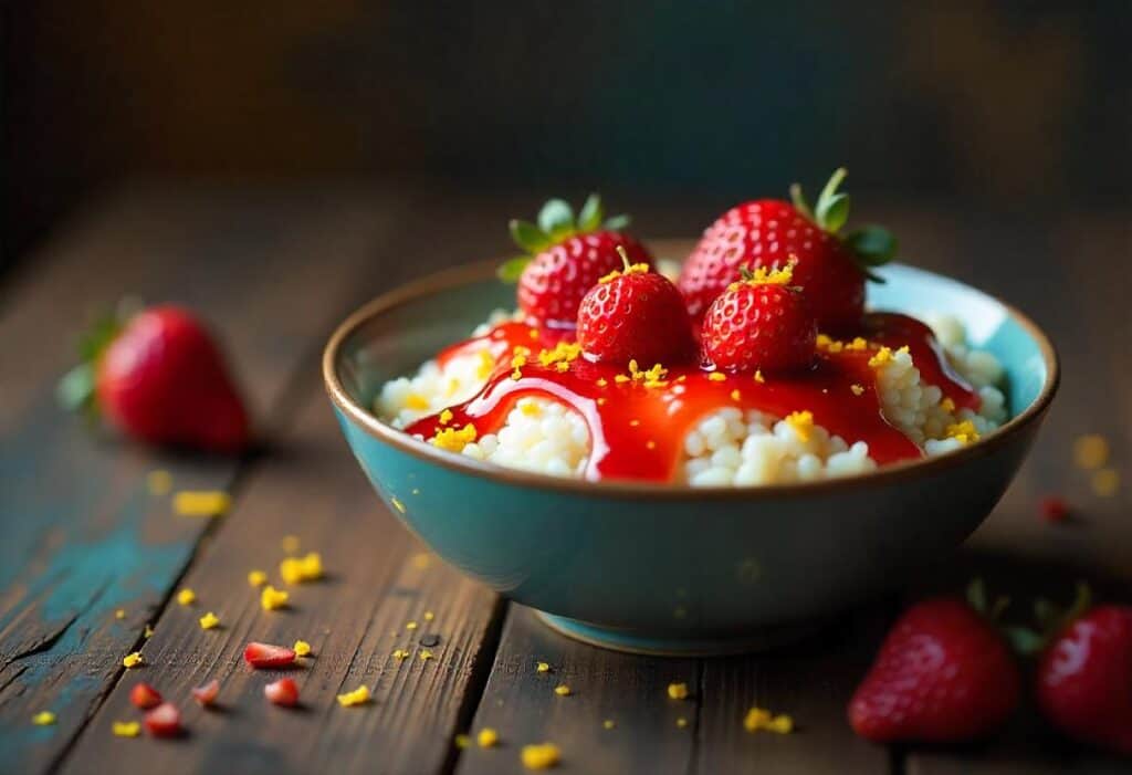 Resep Pudding Beras Saus Stroberi