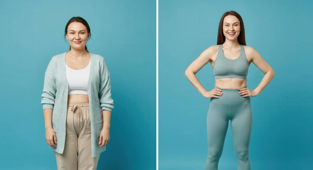 Ilustrasi berat badan sama tapi komposisi tubuh berbeda