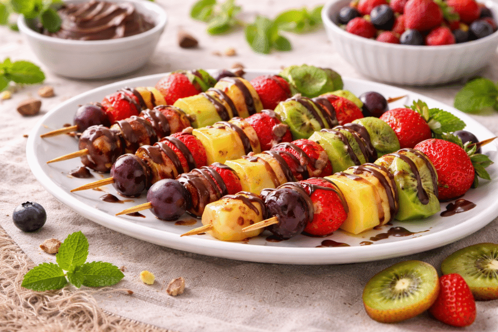 Buah potong dengan dark cokelat