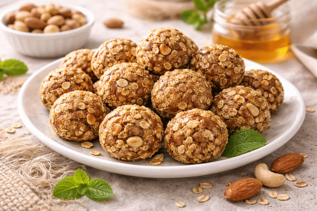 Energy balls dari oat, madu dan kacang kaya protein dan enak