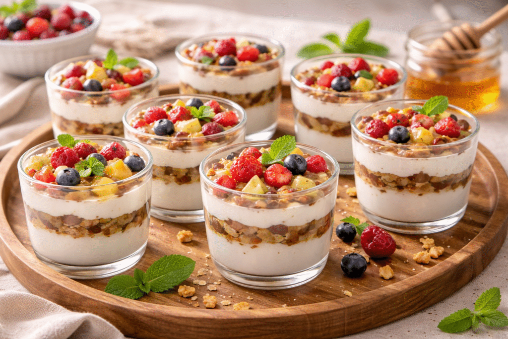 Yogrurt dengan topping buah yang segar dan sehat