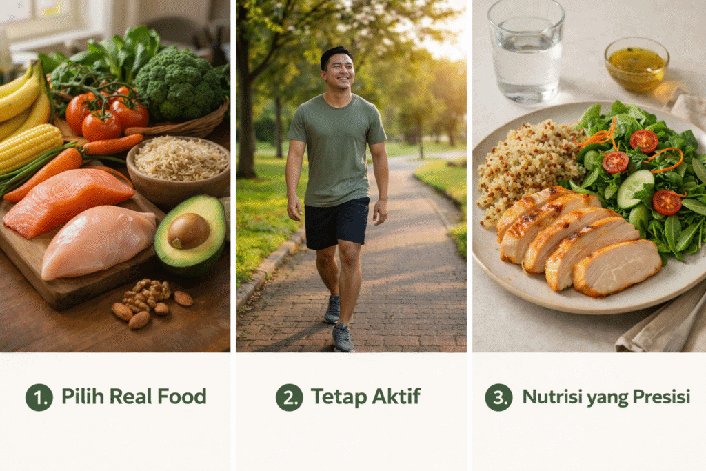 Ilustrasi langkah praktis menjaga kesehatan tubuh dan menjaga kolesterol