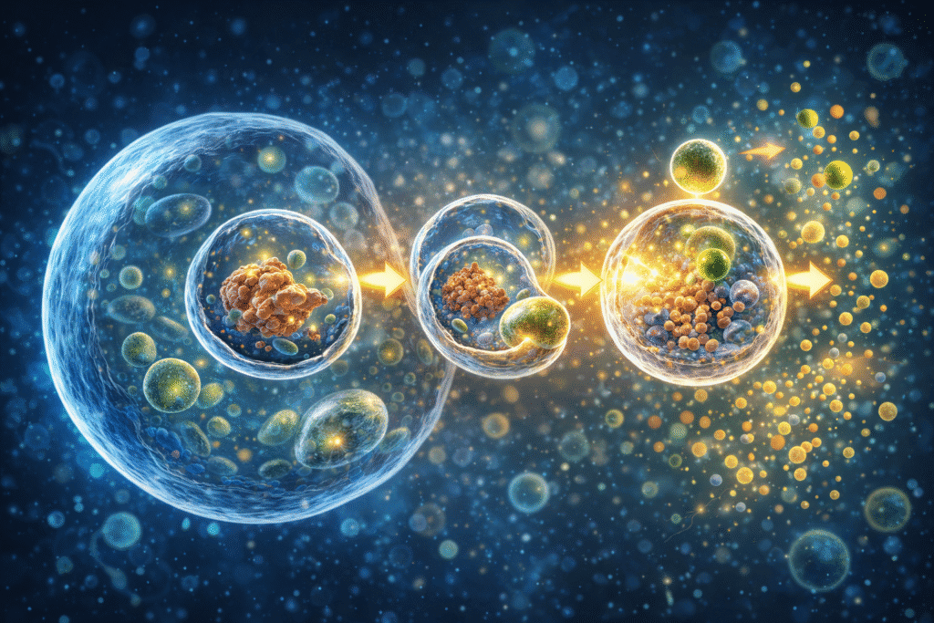 Ilustrasi proses autofagi di sel