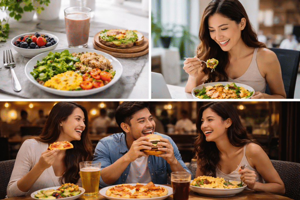 Ilustrasi 80% makanan bergizi seimbang dan 20% makan makanan favorit