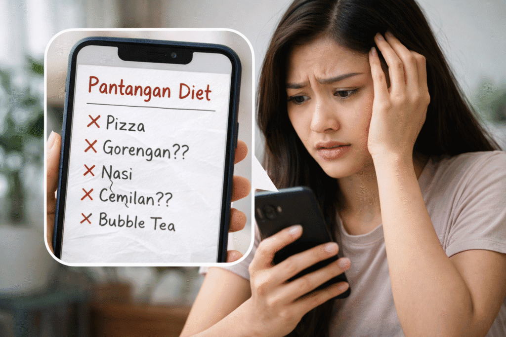 Ilustrasi diet ekstrem dengan berbagai pantangan makanan yang membuat stres