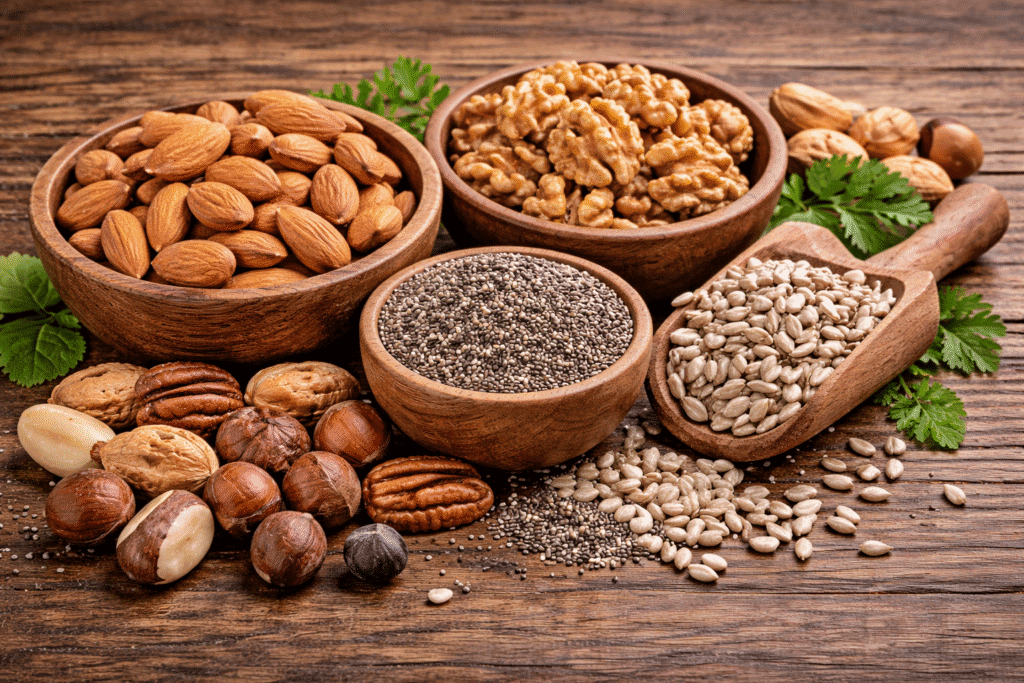 Kacang dan biji-bijian yang mengandung lemak sehat dan protein