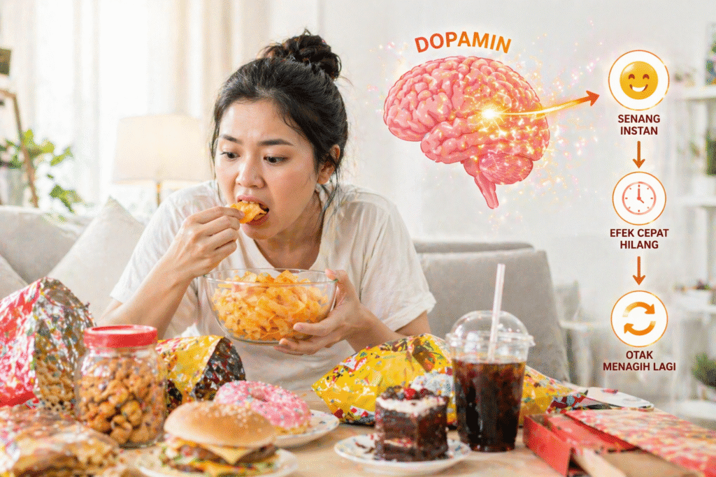 Makanan ultra-proses membuat otak melepas dopamin instan dan kecanduan