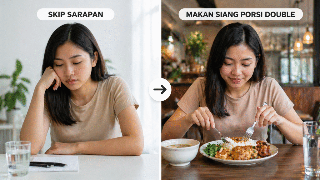 Melewatkan sarapan tapi siang makan lebih banyak