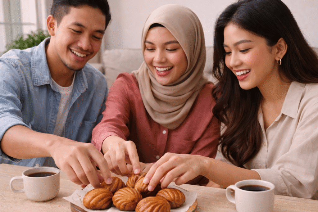 Sharing satu porsi butter tteok dengan teman agar tidak makan berlebihan
