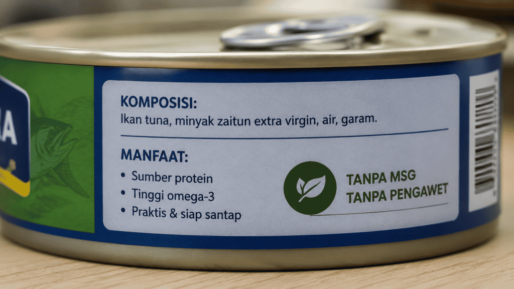 Contoh tuna kaleng yang bukan UPF dengan komposisi sederhana
