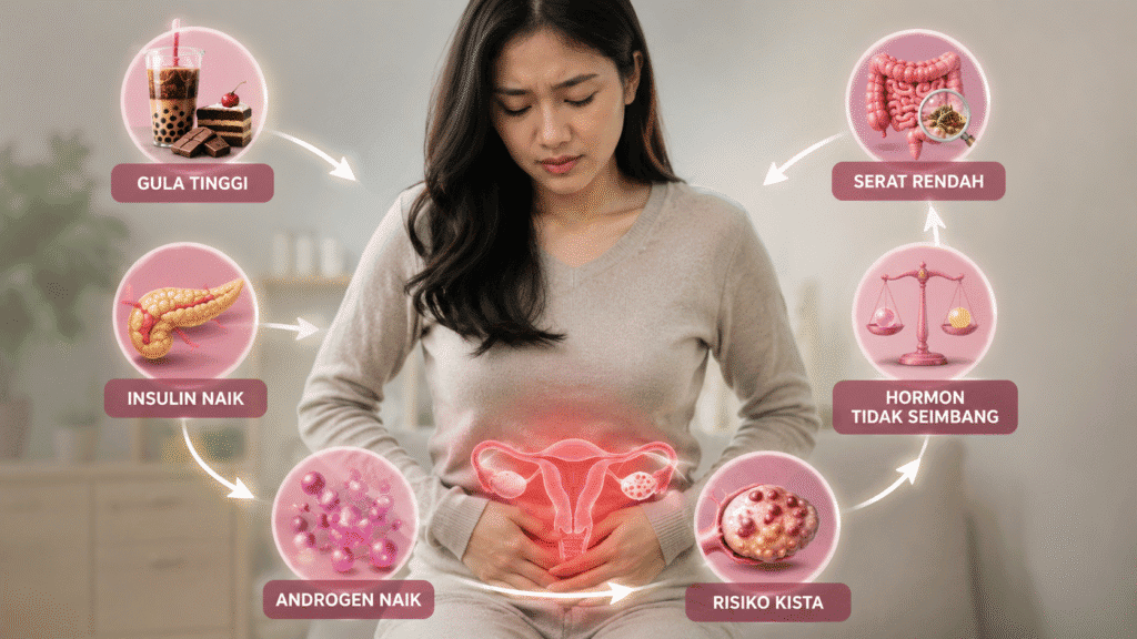 Ilustrasi kaitan pola makan, hormon, dan risiko kista pada perempuan