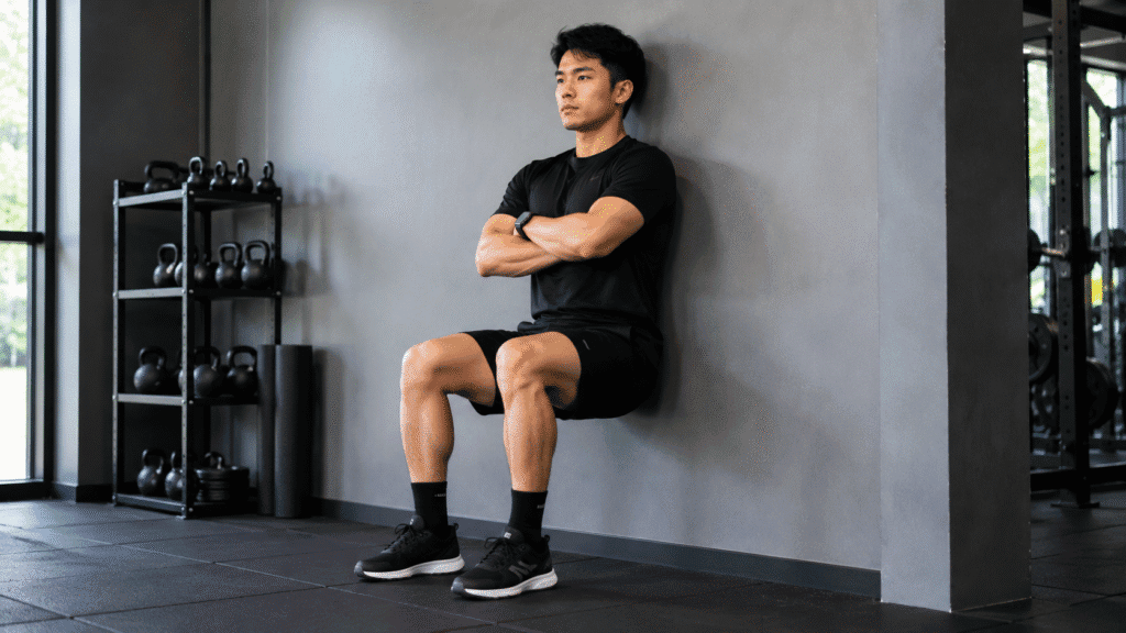 Wall sit test untuk mengukur daya tahan otot kaki dan stabilitas tubuh