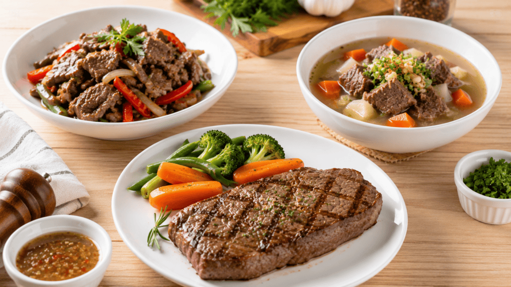Steak sapi dan tumis daging sebagai sumber protein