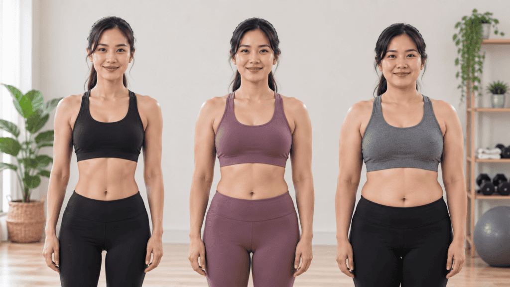 Contoh komposisi tubuh wanita dengan body fat berbeda