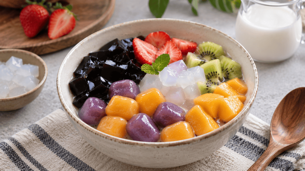 QQ Ball versi sehat dengan cincau, agar-agar, dan buah segar
