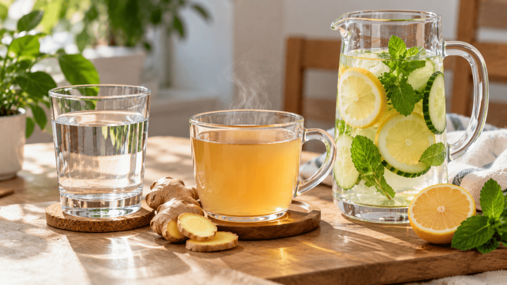 Air putih, air jahe atau infused water untuk penuhi kebutuhan cairan harian saat udara buruk